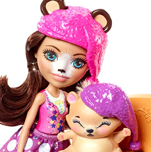 Enchantimals Bren Bear con mascota Snore en dormitorio mágico, muñeca con accesorios (Mattel FRH46)