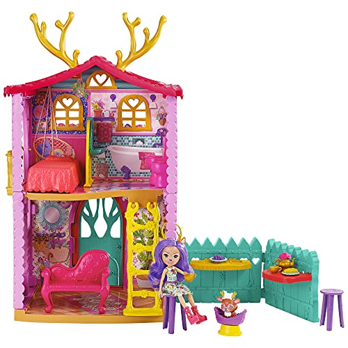 Enchantimals Casa Ciervo 2.0 con Danessa Deer Muñeca con casa de juguete, mascota y accesorios, regalo para niñas y niños +4 años (Mattel HFC41)