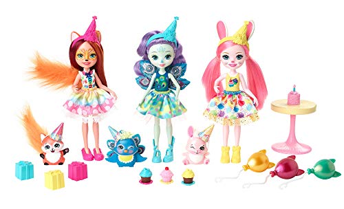 Enchantimals Cumpleaños Encantados, Pack de 3 Muñecas con Accesorios (Mattel GJX22)