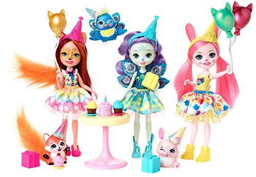 Enchantimals Cumpleaños Encantados, Pack de 3 Muñecas con Accesorios (Mattel GJX22)