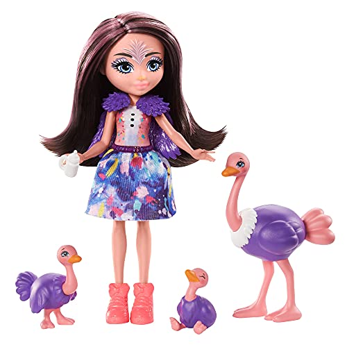 Enchantimals Sunny Savanna Muñeca Ofelia Ostrich con familia de avestruces mascota de juguete (Mattel GTM32)