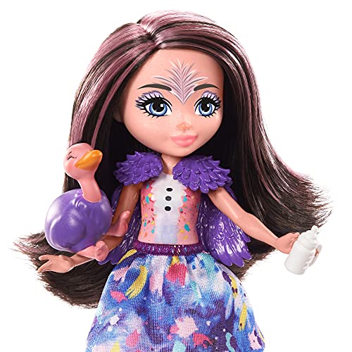 Enchantimals Sunny Savanna Muñeca Ofelia Ostrich con familia de avestruces mascota de juguete (Mattel GTM32)