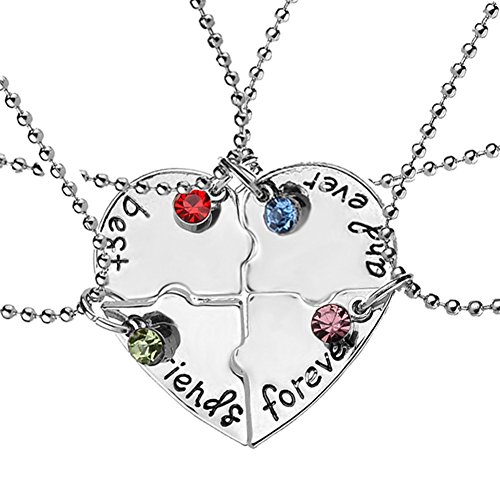 EQLEF® 4 Collar de la Amistad de la Plata de la aleación de PCS - Puede ser Heart-haped - Letras escritas Mejores Amigos por Siempre y Siempre