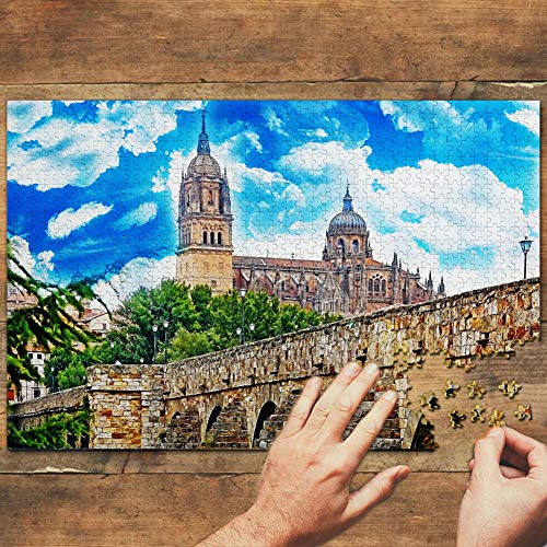 España Puente Romano Catedral Salamanca Puzzle 1000 Piezas para Adultos Familia Rompecabezas Recuerdo Turismo Regalo