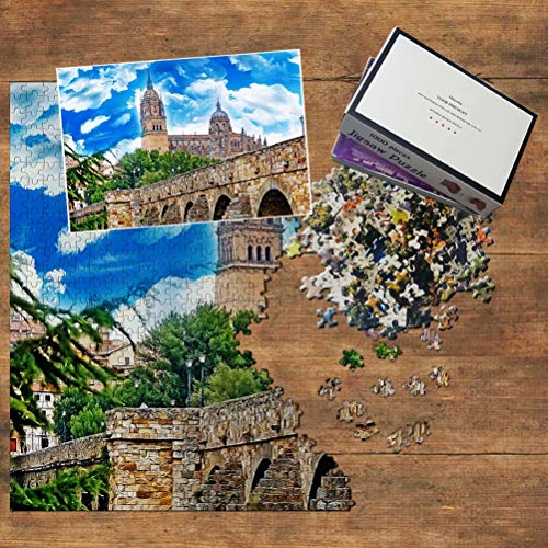 España Puente Romano Catedral Salamanca Puzzle 1000 Piezas para Adultos Familia Rompecabezas Recuerdo Turismo Regalo