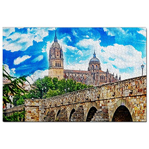 España Puente Romano Catedral Salamanca Puzzle 1000 Piezas para Adultos Familia Rompecabezas Recuerdo Turismo Regalo