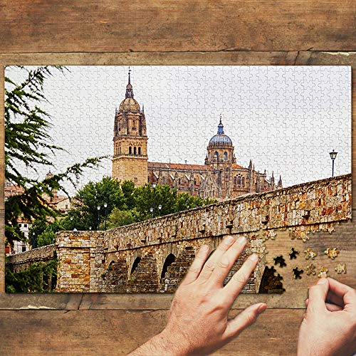 España Puente Romano Catedral Salamanca Puzzle 1000 Piezas para Adultos Familia Rompecabezas Recuerdo Turismo Regalo