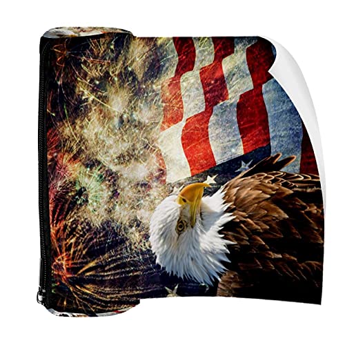 Estuche de lápices con diseño de bandera americana de fuegos artificiales y águila bolsa con cremallera para papelería, viajes, escuela, suministros para estudiantes