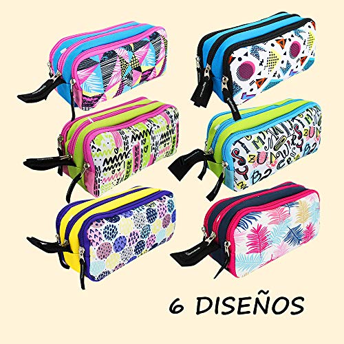 Estuche Escolar STARPLAST - Porta Todo, 3 Cremalleras, 3 Compartimentos, Gran Capacidad, Multiuso, para Uso Escolar, Trabajo, Universidad - Hojas