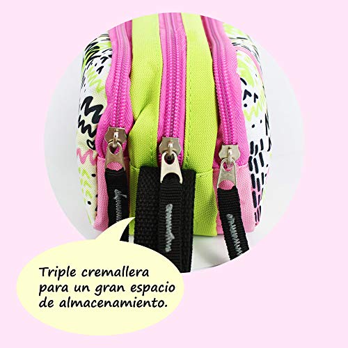 Estuche Escolar STARPLAST - Porta Todo, 3 Cremalleras, 3 Compartimentos, Gran Capacidad, Multiuso, para Uso Escolar, Trabajo, Universidad - Hojas