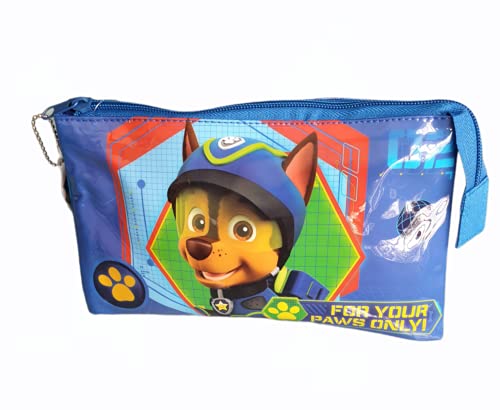 Estuches Azul de Lapìces Patrulla Canina, Estuche Triple con Dos Cremlleras, Estuche Escolar con Gran Capacidad par la Escuela. Tres Compartimentos.