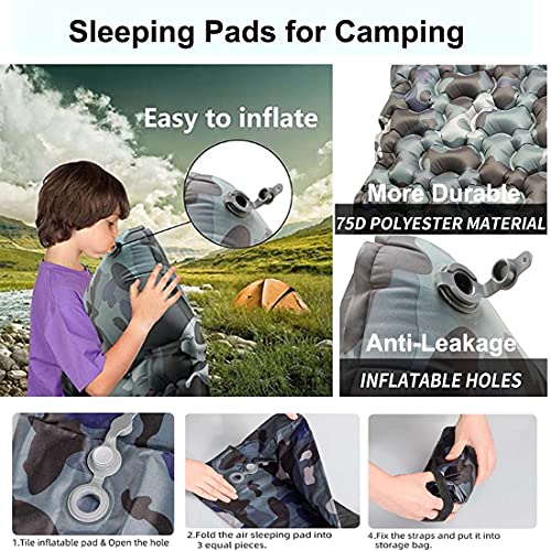 Etechydra Alfombrilla de Camping con Almohada, colchoneta de Dormir Inflable, Ultraligera para Dormir, autoinflables para mochileros, Camping y Senderismo