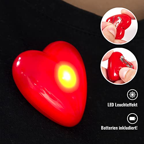 Eventlights 5 unidades LED intermitente en forma de corazón rojo – intermitente rojo – corazón rojo – broche – Blinkie Button – corazón luminoso intermitente