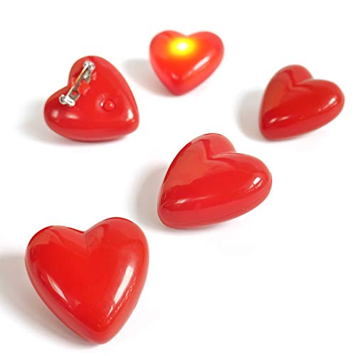 Eventlights 5 unidades LED intermitente en forma de corazón rojo – intermitente rojo – corazón rojo – broche – Blinkie Button – corazón luminoso intermitente