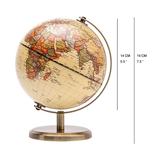 Exerz 14CM Globo Terráqueo - en Inglés - Decoración de escritorio educativa/geográfica/moderna - Con una base de metal (Antiguo)