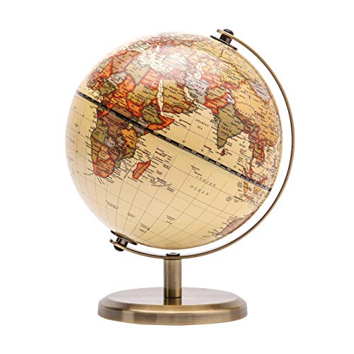 Exerz 14CM Globo Terráqueo - en Inglés - Decoración de escritorio educativa/geográfica/moderna - Con una base de metal (Antiguo)