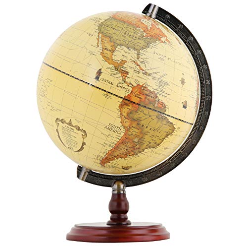 EXERZ 25 Globo Antiguo con Base de Madera - en Inglés - Diámetro (25cm Globo Antiguo)