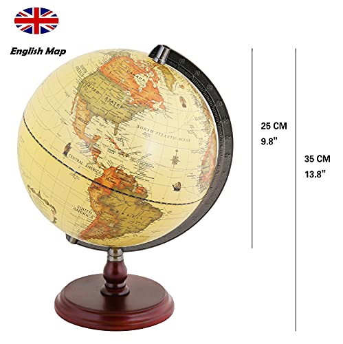 EXERZ 25 Globo Antiguo con Base de Madera - en Inglés - Diámetro (25cm Globo Antiguo)