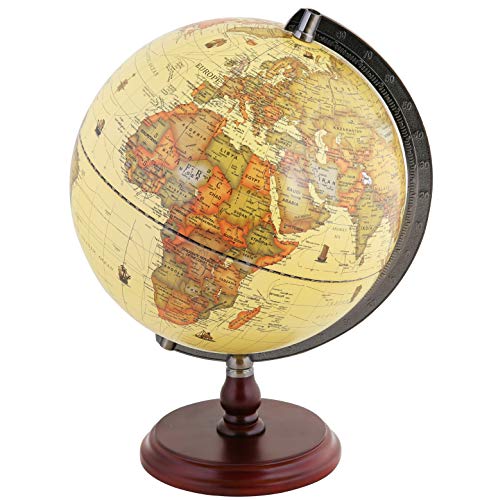 EXERZ 25 Globo Antiguo con Base de Madera - en Inglés - Diámetro (25cm Globo Antiguo)