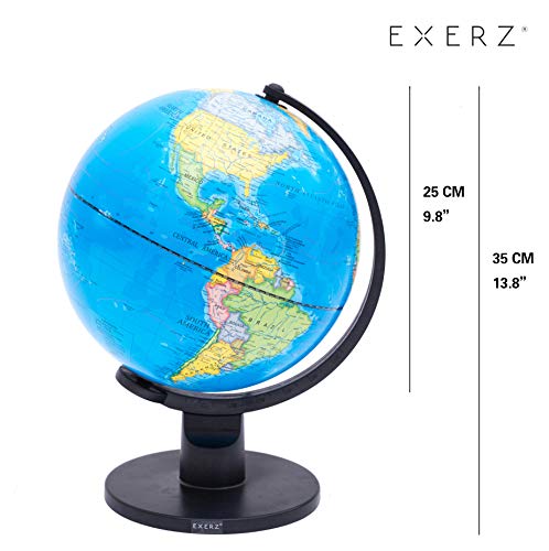 Exerz 25cm Educativo Globo Girable/Globo terráqueo - en Inglés - Diámetro (25cm)