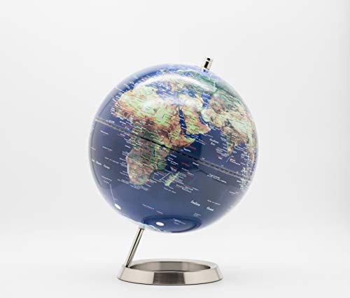 Exerz 25CM Globo Terráqueo - en Inglés - Decoración de escritorio educativa/geográfica/moderna - Con una base de metal (25cm Azúl Marino)