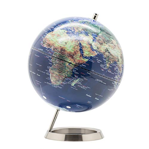 Exerz 25CM Globo Terráqueo - en Inglés - Decoración de escritorio educativa/geográfica/moderna - Con una base de metal (25cm Azúl Marino)