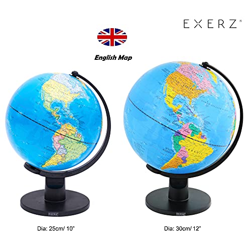 Exerz 30cm Educativo Globo Girable/Globo terráqueo - en Inglés - Diámetro (30cm)