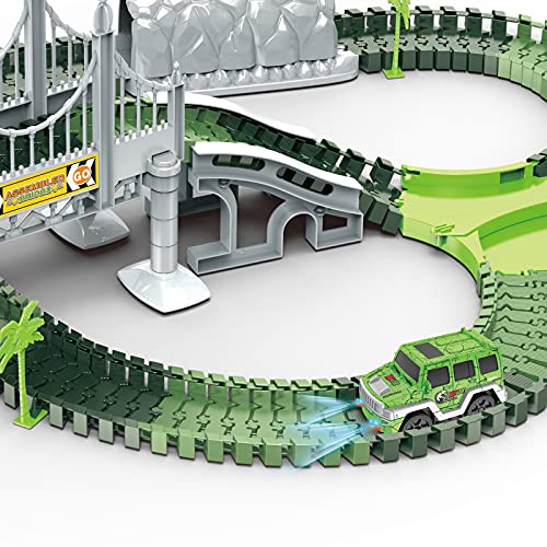 EXTSUD Juguetes de Pista Coche Dinosaurio para Niños, Pista de Coche Flexible Circuito de Coches, Juguetes Educativos para Niños Mayores de 3 Años