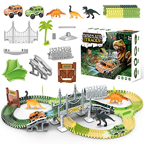 EXTSUD Juguetes de Pista Coche Dinosaurio para Niños, Pista de Coche Flexible Circuito de Coches, Juguetes Educativos para Niños Mayores de 3 Años