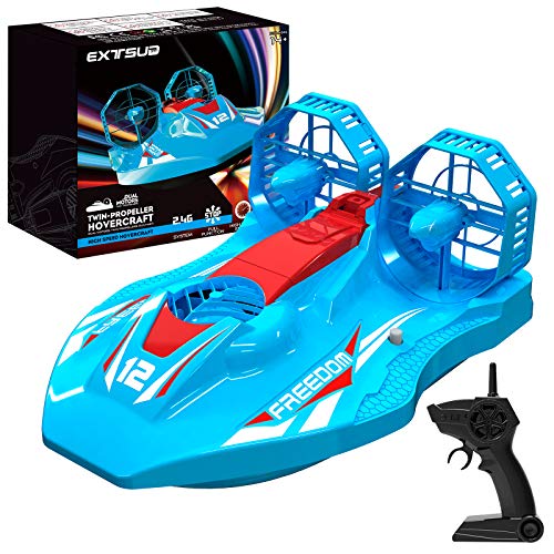 EXTSUD Mini Barco Teledirigido, Mini Aerodeslizador Multifuncional 2 en 1 Modo Terrestre y Acuático, Aerodeslizador Teledirigido Barco RC Juguete para Niños