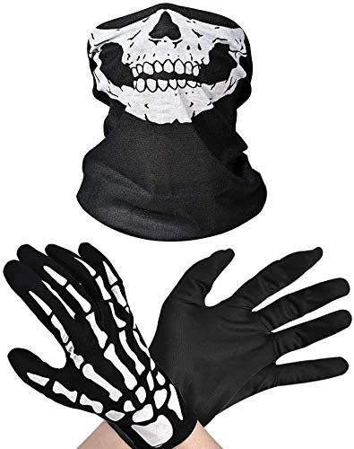 Fabu Negro Largo Capa con Capucha para Halloween Carnaval, Guantes de Esqueleto y Máscara de Calavera Disfraz Plástico Falsa Guadaña Hoz Arma para Adultos Halloween Danza Fiesta de Disfraz 1 Juego