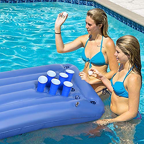 Faburoo Beer Pong Colchón Hinchable, Colchón de Aire Cama Beer Pong, Accesorios de Fiesta de Flotador de Piscina de Verano, Sin Tazas