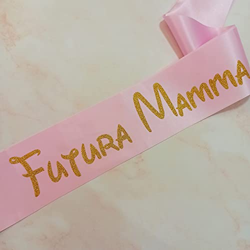 Faja Futura Mamma Baby Shower, para fiesta de niña de raso rosa, con purpurina dorada, para baby shower, para Mommy to Be