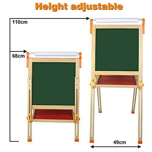 Fajiabao Pizarra Infantil Magnetica Caballete Pintura Niños -3 en 1 Doble y Ajustable Pizarra Madera con Rollo De Papel Letras Magneticas para Pintar Niños Juguete Educativo Niños Niñas 3 4 5 6