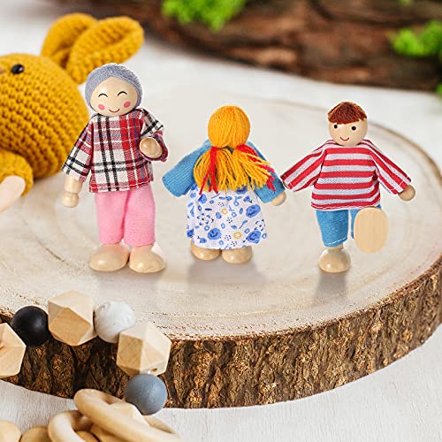 Familia de 8 personas para casa de muñecas, Pequeñas muñecas de madera Juguetes para niños Niñas