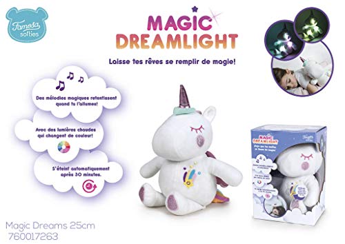 Famosa Softies - Magic Dreams Unicornio, Peluche con Luces y Sonido, 25 cm, Multicolor, (Famosa 760017263)