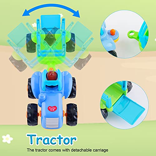 FancyWhoop 4 Piezas Vehículos de Construcción Coche de Juguete Friccion Camion de Juguete de Plástico Regalo de los Niños (Tractor, Niveladora, Camión del Mezclador, Camiones)