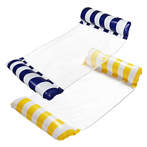 FANIER Hamaca Flotante Piscina, 2Pack Hamaca de Agua 4 en 1 Piscina Tumbona de Inflar para Adultos, Tumbona Hinchable Colchoneta Hinchable Flotador Piscina Playa,Azul Oscuro+Amarillo