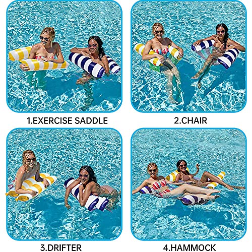 FANIER Hamaca Flotante Piscina, 2Pack Hamaca de Agua 4 en 1 Piscina Tumbona de Inflar para Adultos, Tumbona Hinchable Colchoneta Hinchable Flotador Piscina Playa,Azul Oscuro+Amarillo