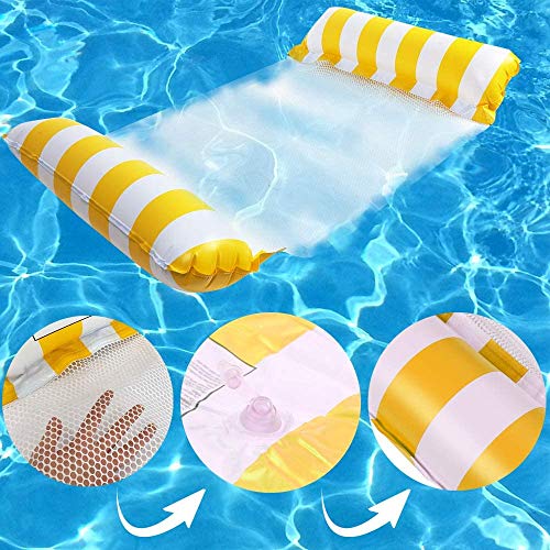 FANIER Hamaca Flotante Piscina, 2Pack Hamaca de Agua 4 en 1 Piscina Tumbona de Inflar para Adultos, Tumbona Hinchable Colchoneta Hinchable Flotador Piscina Playa,Azul Oscuro+Amarillo