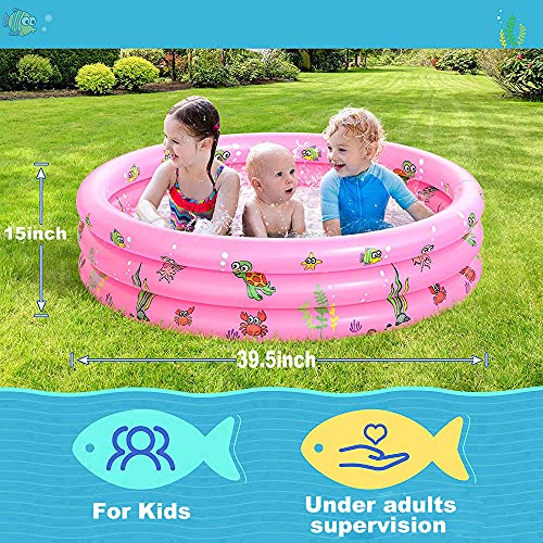 FANIER Piscina Hinchable para niño, Redonda Piscina Inflable Hinchable bañera Hinchable para jardín, 3 Cámara de Aire Individuales, 100 cm de diámetro, 38 cm de Altura,Rosa