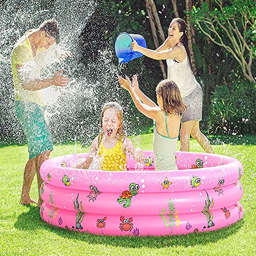 FANIER Piscina Hinchable para niño, Redonda Piscina Inflable Hinchable bañera Hinchable para jardín, 3 Cámara de Aire Individuales, 100 cm de diámetro, 38 cm de Altura,Rosa