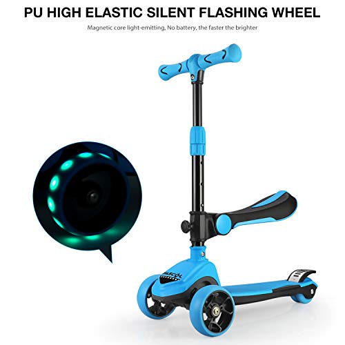 FASCOL 2 en 1 Patinete de 3 Ruedas de LED para Niños Scooter Vespa de Asiento Desmontable para 18 Meses - 8 años Niños Patinete de Carga Máxima: 50 kg Carga Máxima del Asiento: 25 kg (Azul Claro)