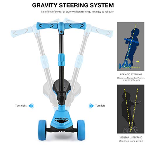 FASCOL 2 en 1 Patinete de 3 Ruedas de LED para Niños Scooter Vespa de Asiento Desmontable para 18 Meses - 8 años Niños Patinete de Carga Máxima: 50 kg Carga Máxima del Asiento: 25 kg (Azul Claro)