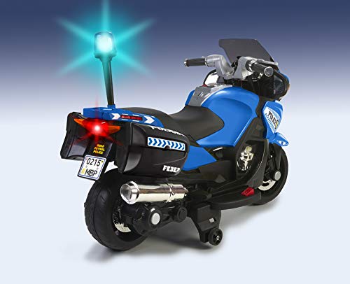 FEBER- Moto depolicía Infantil, con batería 12 V, con Luces y Sonido, Azul, Color (Famosa 800012891)