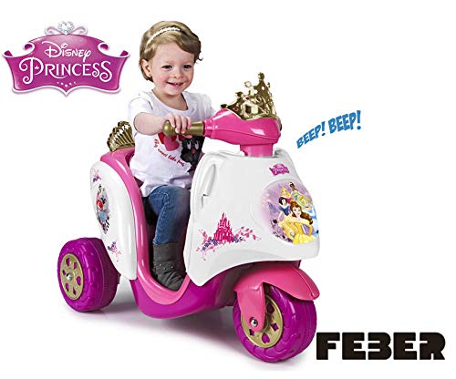 Feber- Scooty Moto Scooter de Batería Disney Princess Niñas Desde los 12 Meses a los 4 Años, 6V, Multicolor (Famosa 800012575)