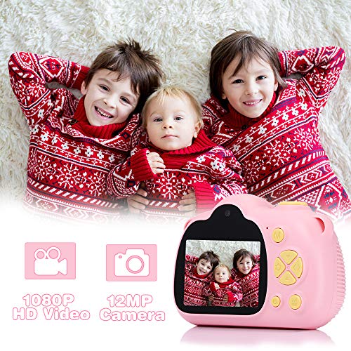 Fede Cámara Fotos Infantil Cámara Digital para Niños, Juguetes Regalos para Niños o Niñas de 3 a 12 Años, Pantalla HD de 2 Pulgadas 12MP 1080P Tarjeta de 32GB TF Rosa