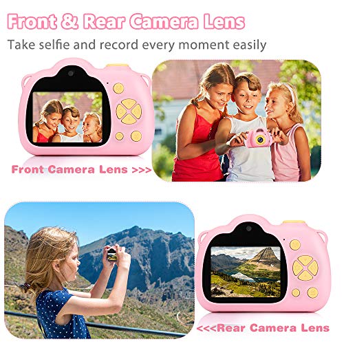 Fede Cámara Fotos Infantil Cámara Digital para Niños, Juguetes Regalos para Niños o Niñas de 3 a 12 Años, Pantalla HD de 2 Pulgadas 12MP 1080P Tarjeta de 32GB TF Rosa