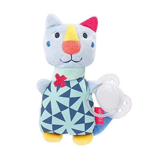 Fehn 055474 - Chupete gato color Friends – Juguete con sonajero y clip para chupete para bebés a partir de 0 meses – Tamaño: 14 cm