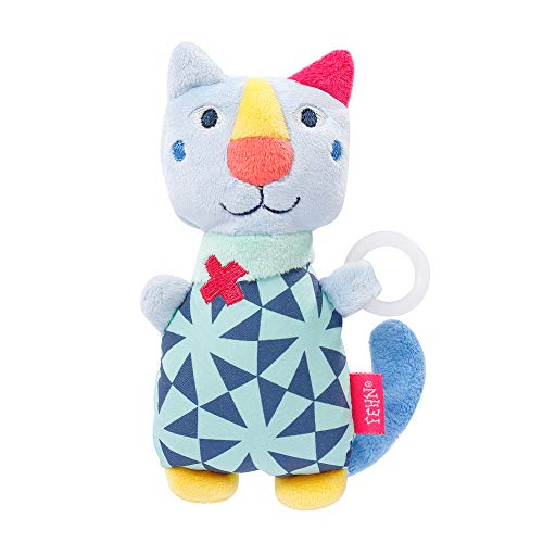 Fehn 055474 - Chupete gato color Friends – Juguete con sonajero y clip para chupete para bebés a partir de 0 meses – Tamaño: 14 cm